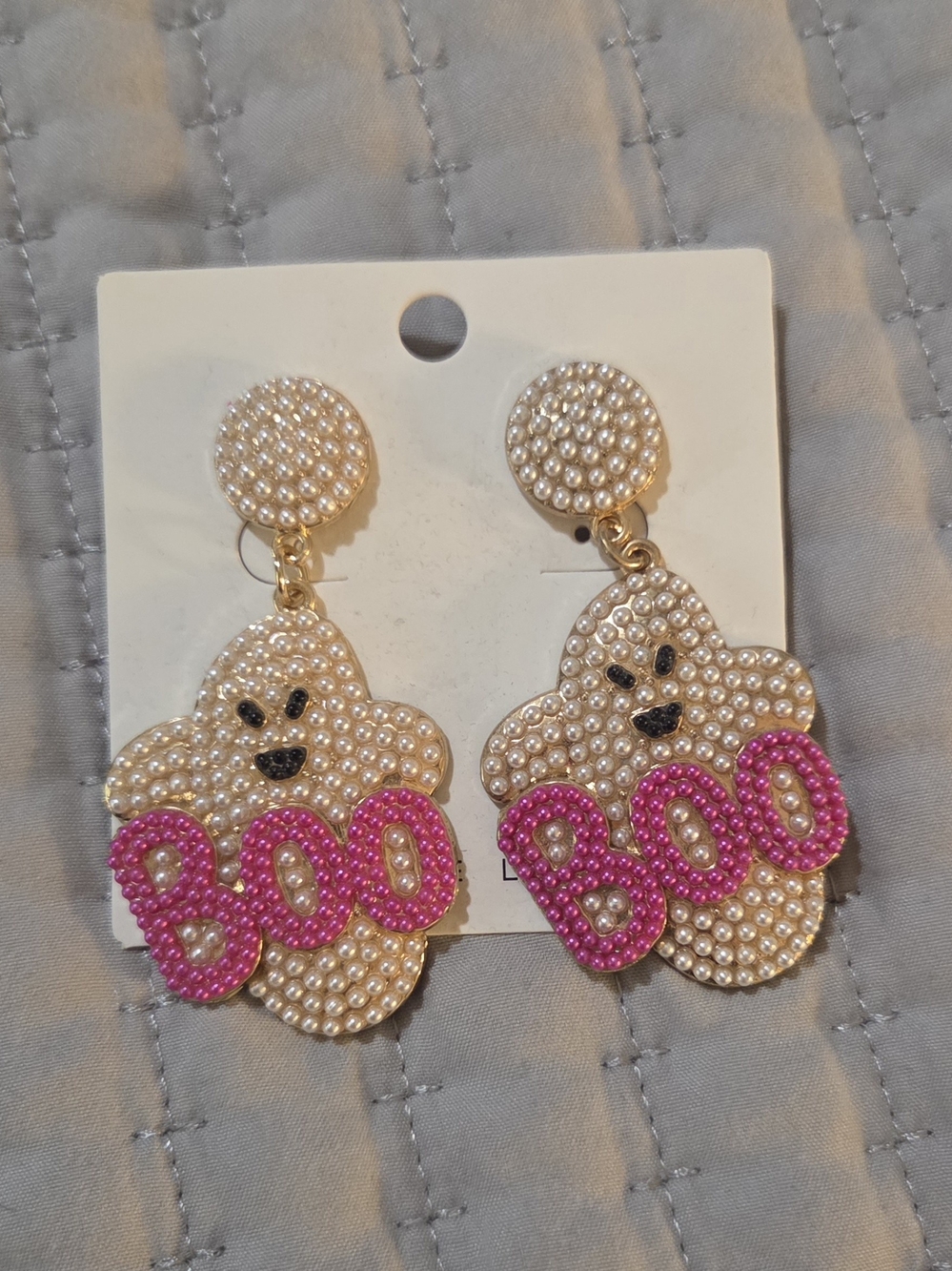 Pearl Ghost 'Boo' Drop Earrings - Pink & Cream